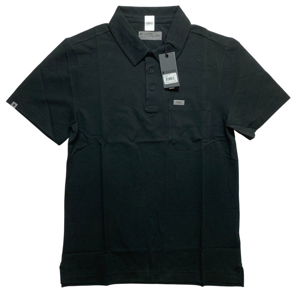 FIGS Scrub Polo Mens Small Black Technical Pique M22WW1004 Short Sleeve Pocket